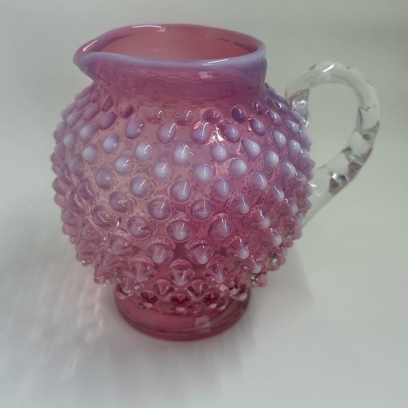 Fenton Art Glass Cranberry Jug OPALESCENT HOBNAIL PITCHER 4.75" w handle - Picture 4 of 6